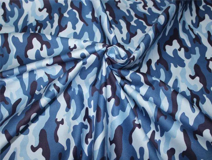 100% cotton lycra twill 60mm blue colour camoflauge print 58" wide [9439]