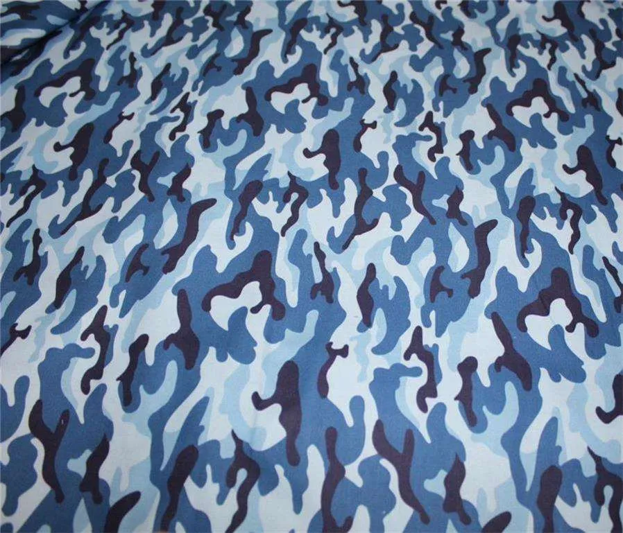 100% cotton lycra twill 60mm blue colour camoflauge print 58" wide [9439]