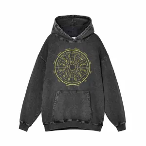 Astrological Houses Wheel Pattern Vintage Washed Hoodie