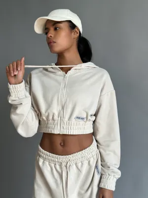 Cropped Zipper Hoodie - Ivory