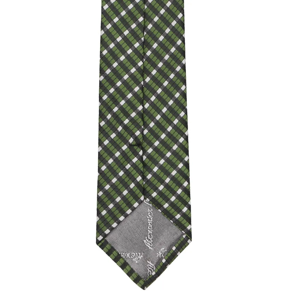 Dark Green George Plaid Slim Necktie, 2.5" Width