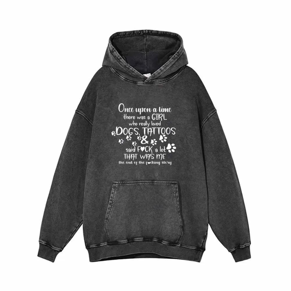 Dogs And Tattoos Letters Vintage Washed Hoodie