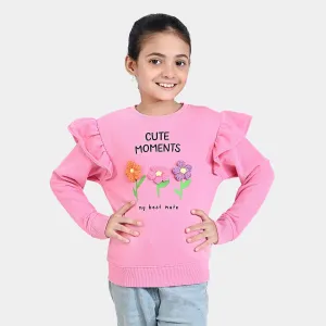 Girls Cotton Terry Sweatshirt Cute Moments-Sachet Pink