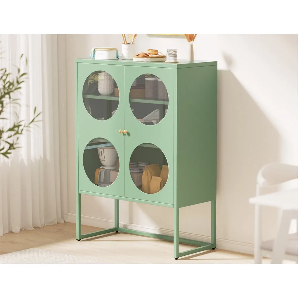 Green Buffet Sideboard with Glass Panels, Storage - ArtissIn