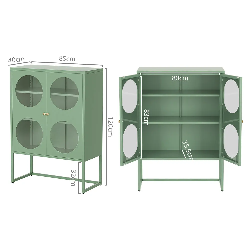 Green Buffet Sideboard with Glass Panels, Storage - ArtissIn