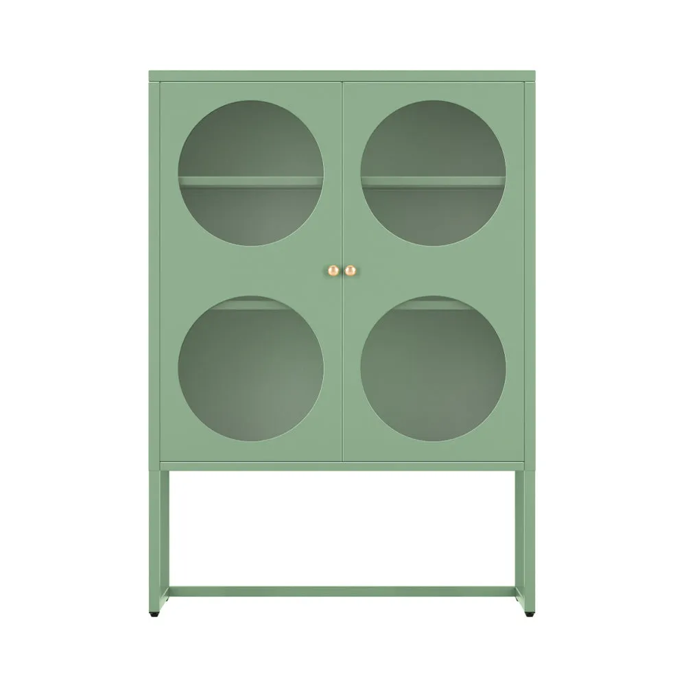 Green Buffet Sideboard with Glass Panels, Storage - ArtissIn