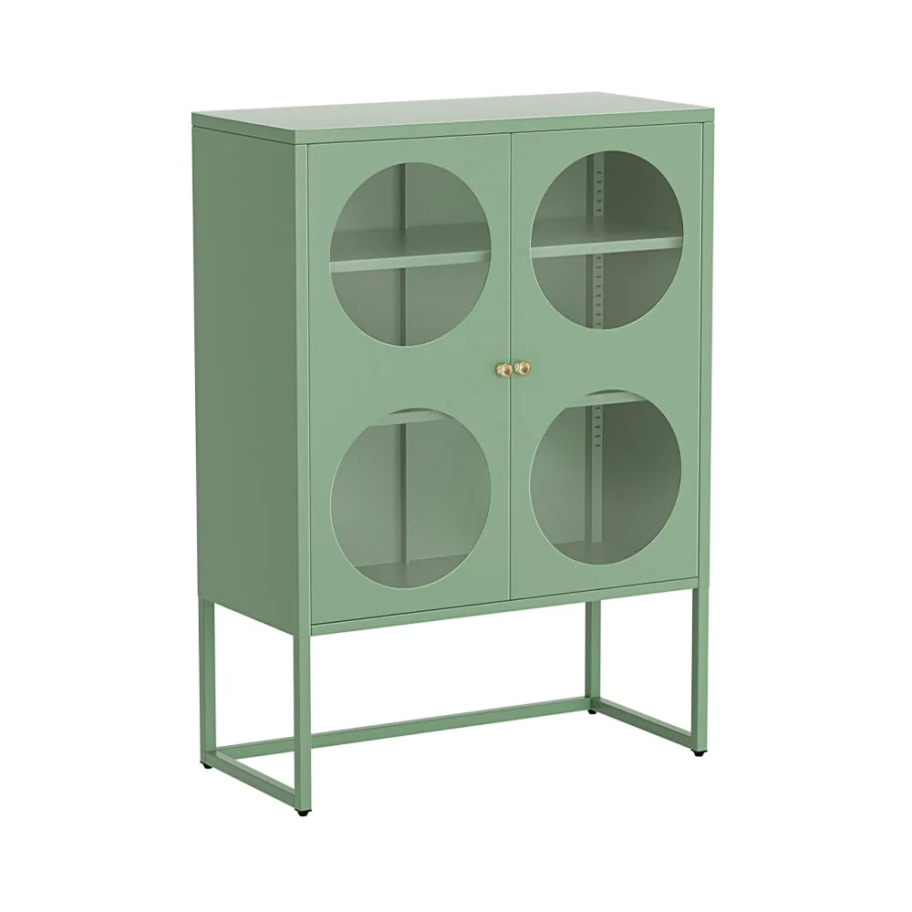 Green Buffet Sideboard with Glass Panels, Storage - ArtissIn