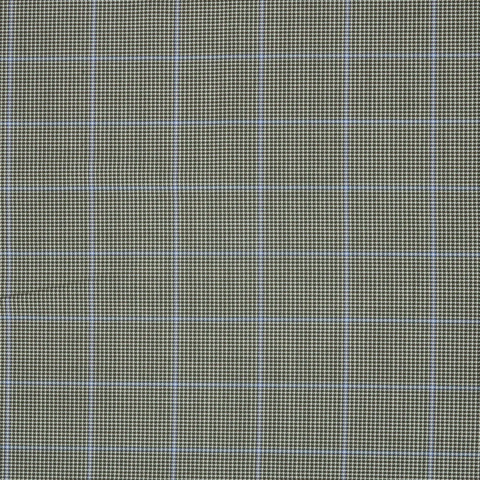 Grey and Blue Windowpane Houndstooth Wool Suiting Fabric