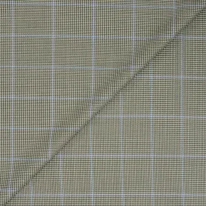 Grey and Blue Windowpane Houndstooth Wool Suiting Fabric