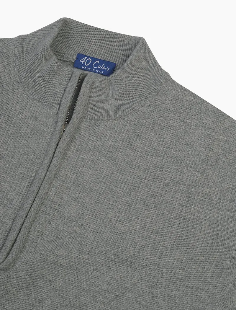 Grey Mock Neck Cashmere Quarter Zip Jumper