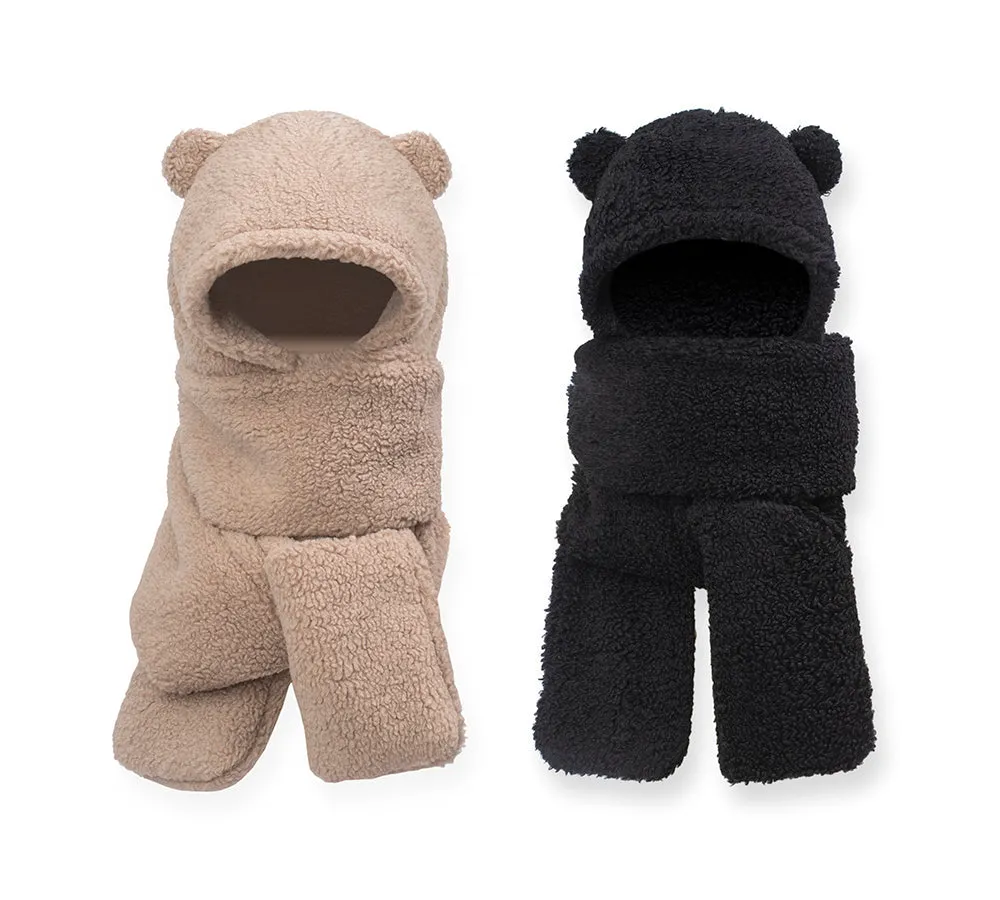 Hat Scarf and Gloves 3 In 1 Cute Bear Plush Hat