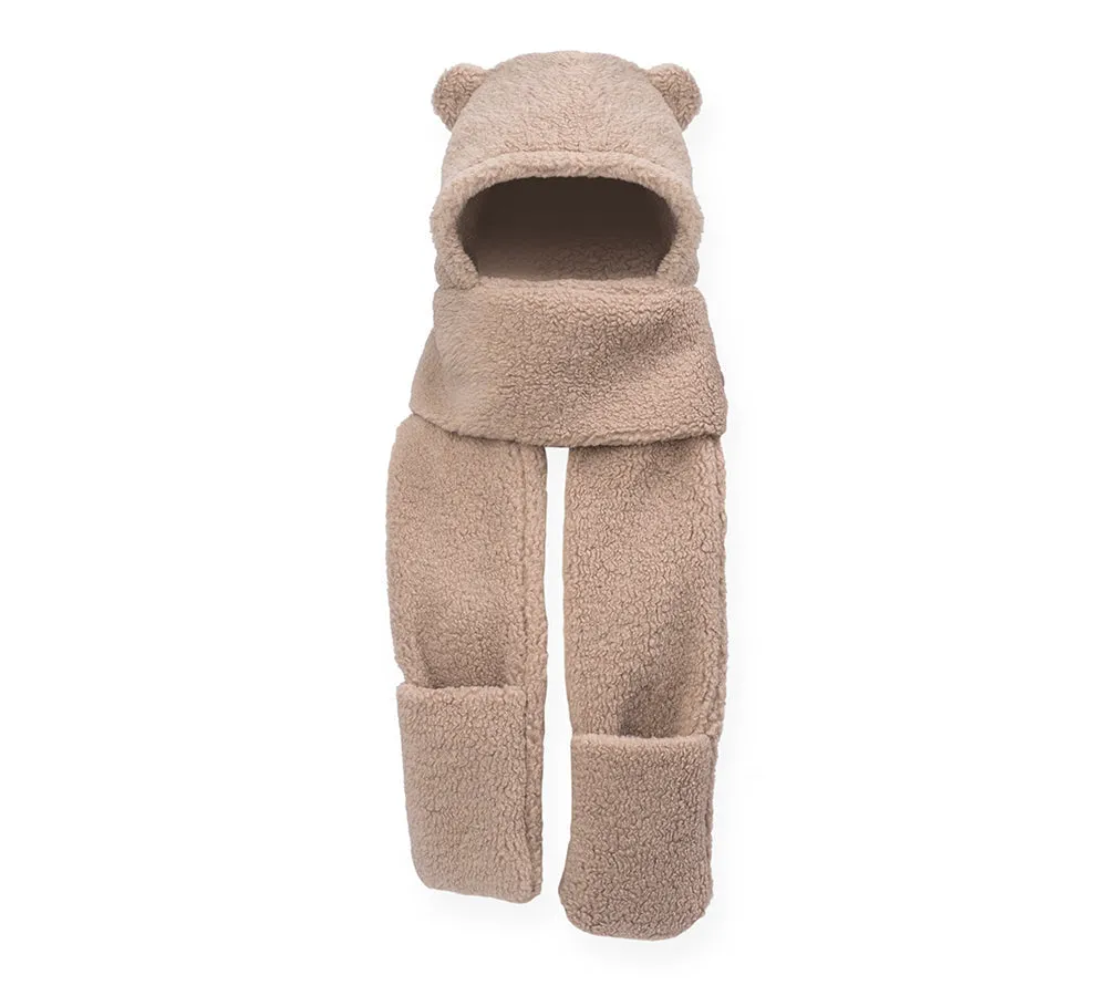 Hat Scarf and Gloves 3 In 1 Cute Bear Plush Hat