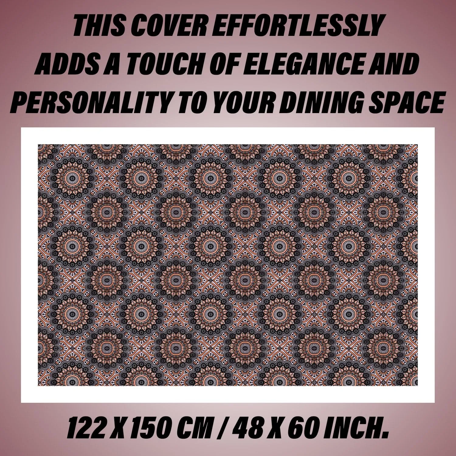 Heart Home Table Cover | PVC Dining Table Cover | Table Cloth | Center Table Cover | Table Cover for Kitchen Table | Rangoli Table Cover for Hall Décor | 48x60 Inch | Black