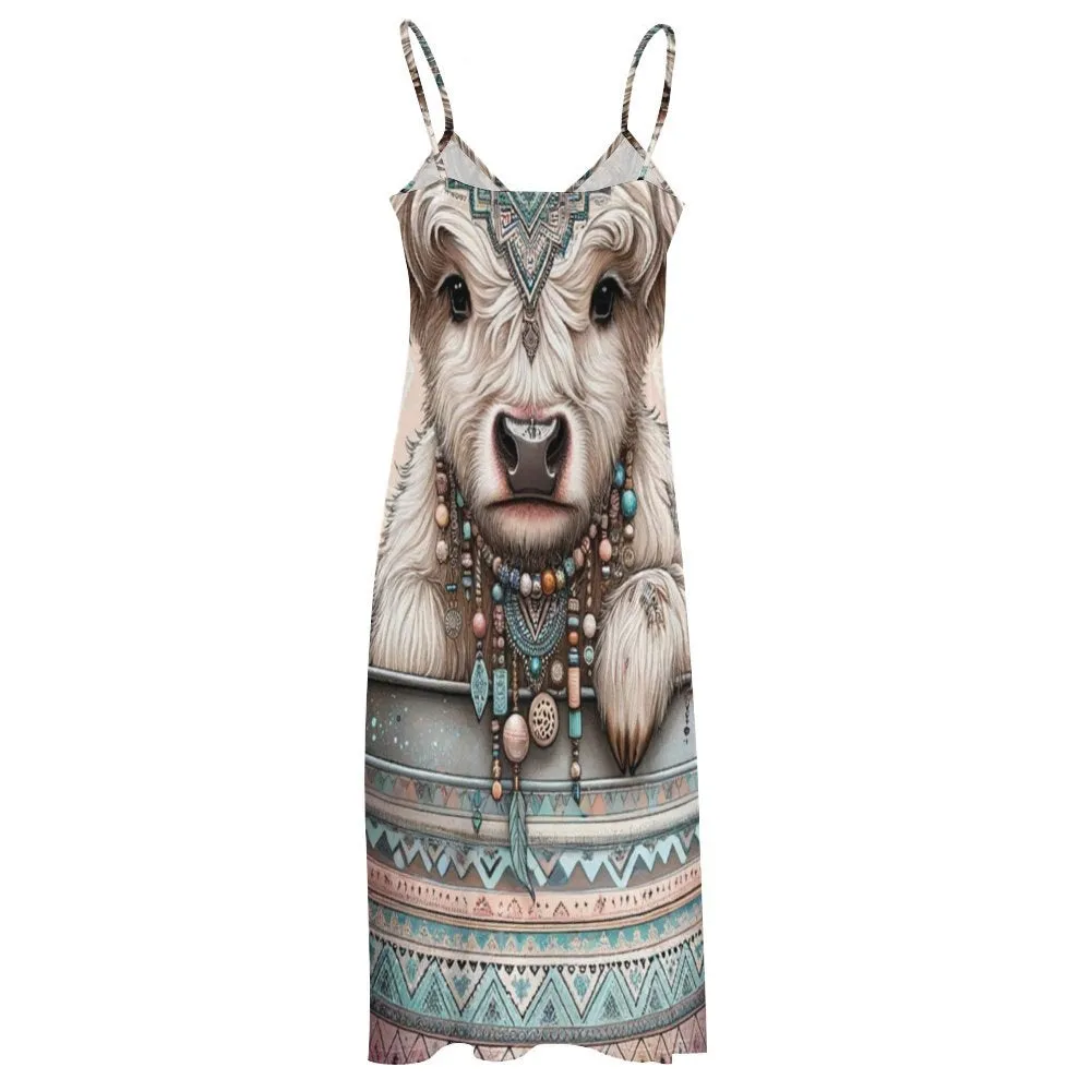 Highlander Cow Spaghetti Strap Ankle-Length Dress Long dress