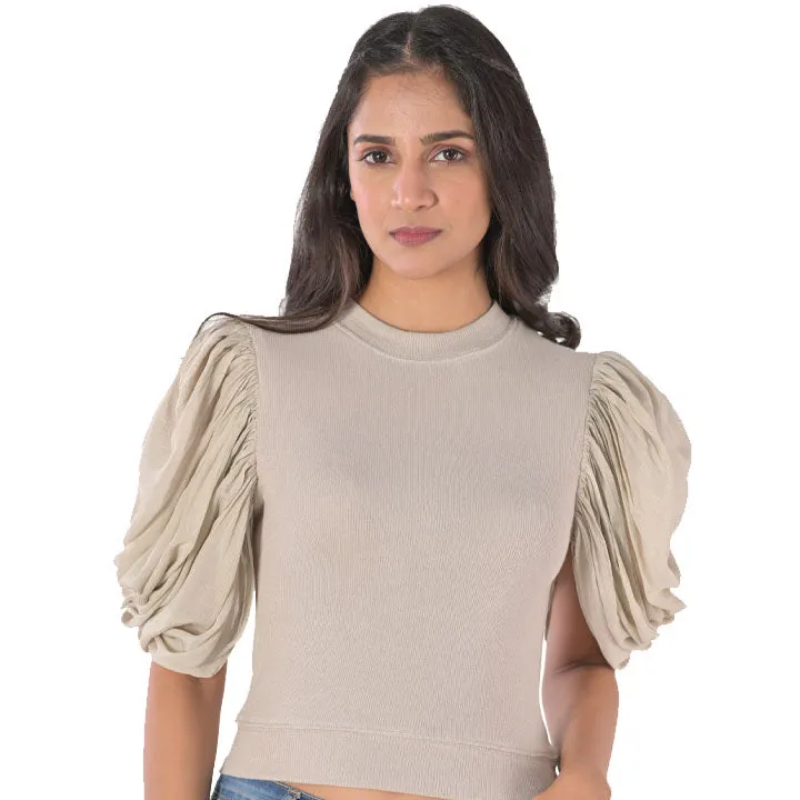 Hosiery Blouses - Mesh Pleated Sleeves