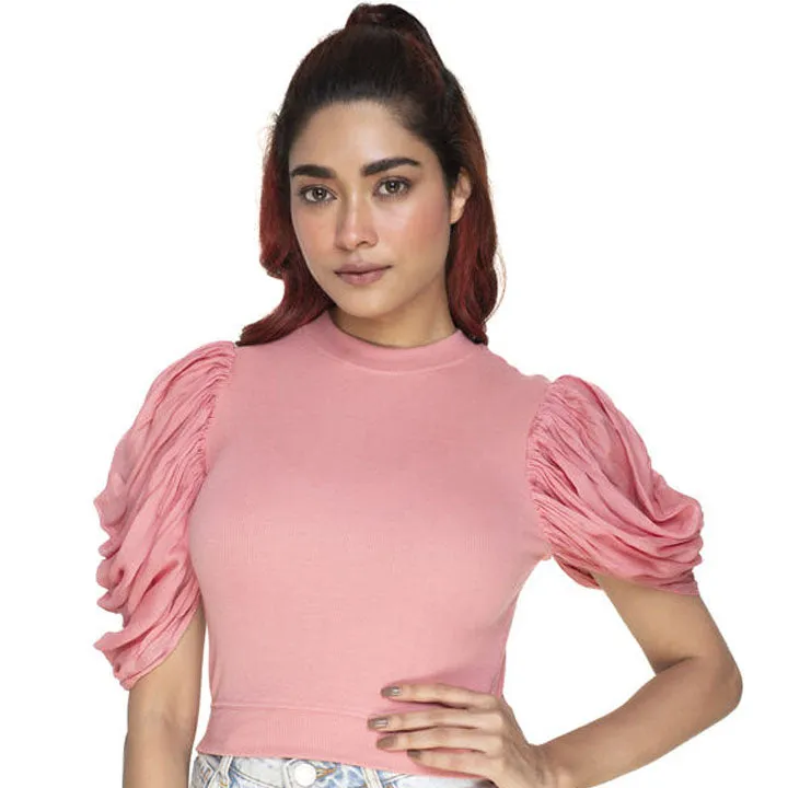 Hosiery Blouses - Mesh Pleated Sleeves