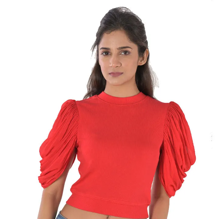 Hosiery Blouses - Mesh Pleated Sleeves