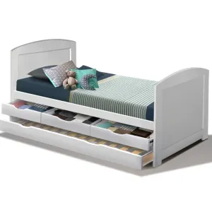 Kids Duncan Wooden Single Size Trundle Bed Frame White