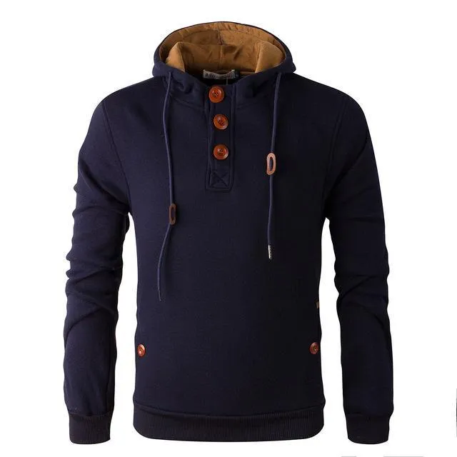 Men's Slim Fit Wooden Buttons Fleeced Hoodie