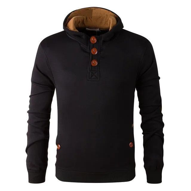 Men's Slim Fit Wooden Buttons Fleeced Hoodie