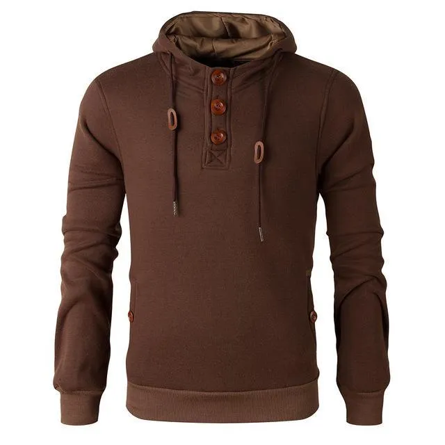 Men's Slim Fit Wooden Buttons Fleeced Hoodie