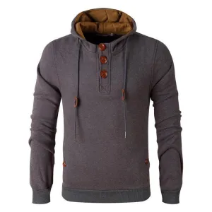 Men's Slim Fit Wooden Buttons Fleeced Hoodie