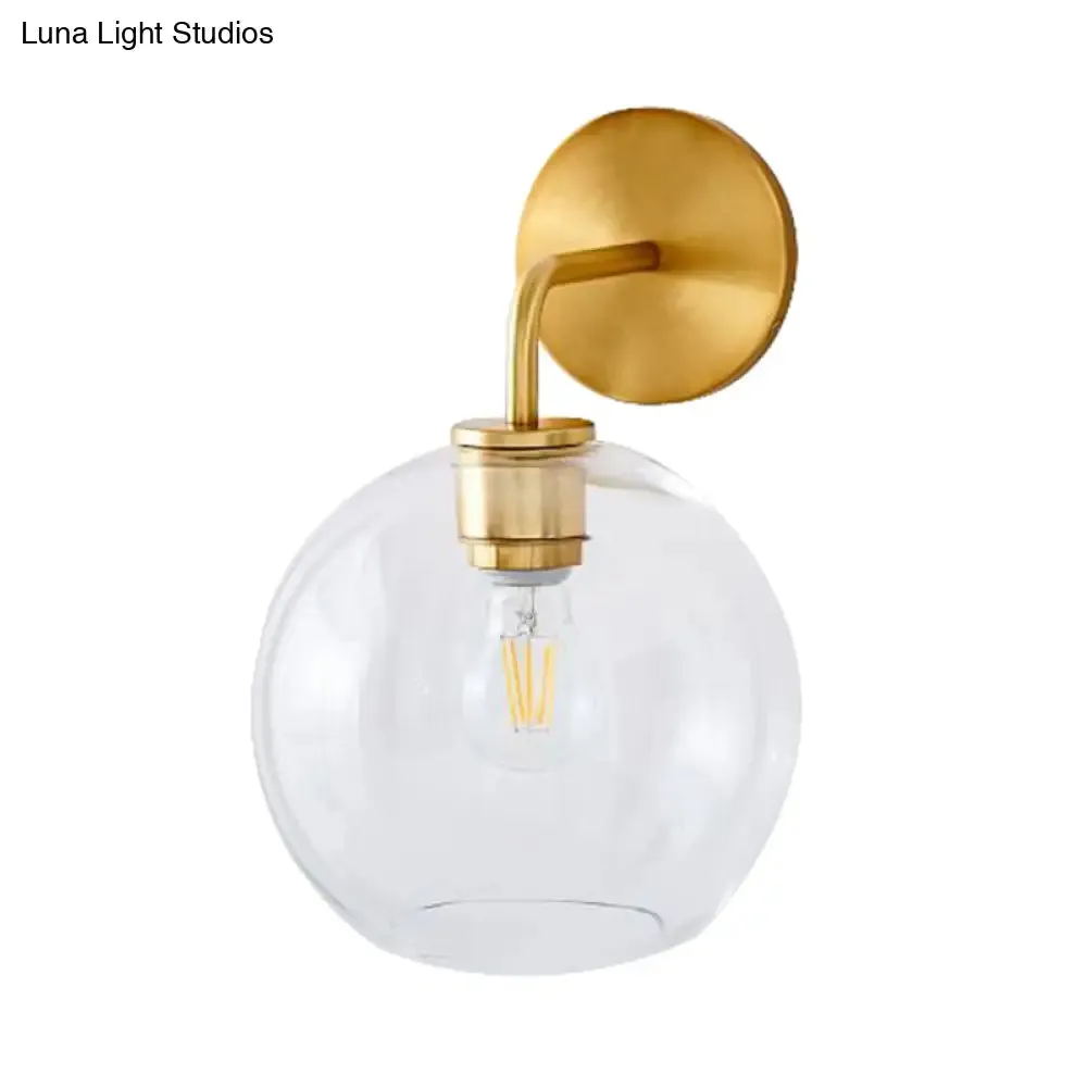 Modern Glass Orb Wall Sconce with Brass Arm, Clear/White