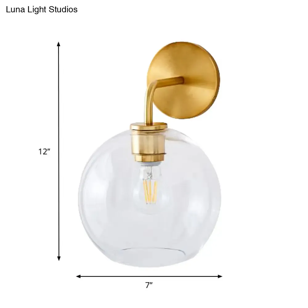 Modern Glass Orb Wall Sconce with Brass Arm, Clear/White