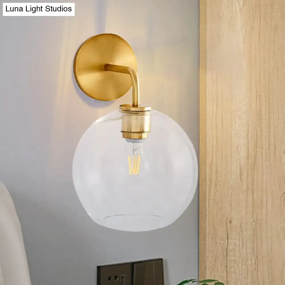 Modern Glass Orb Wall Sconce with Brass Arm, Clear/White