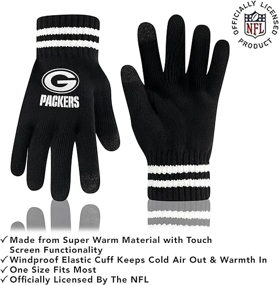 NFL Official Adults Super Soft Marled Winter Beanie Knit Hat with Extra Warm Touch Screen Gloves|Green Bay Packers