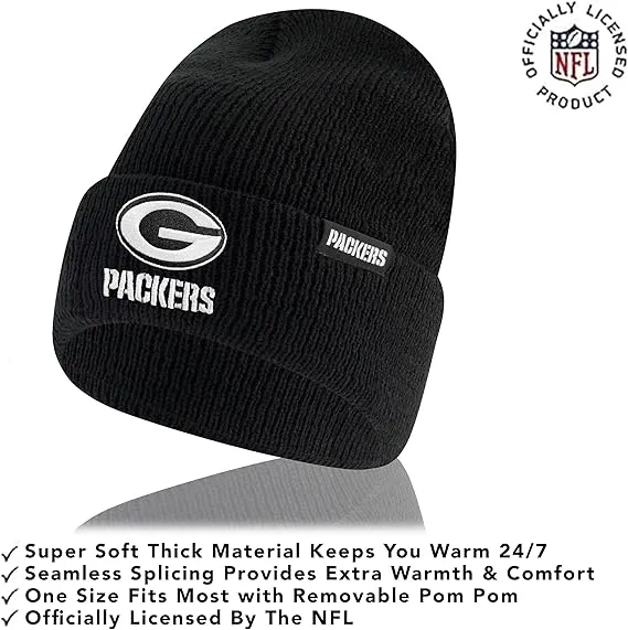 NFL Official Adults Super Soft Marled Winter Beanie Knit Hat with Extra Warm Touch Screen Gloves|Green Bay Packers