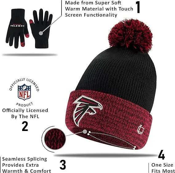 NFL Official Youth Super Soft Two Tone Winter Beanie Knit Hat with Extra Warm Touch Screen Gloves|Philadelphia Eagles