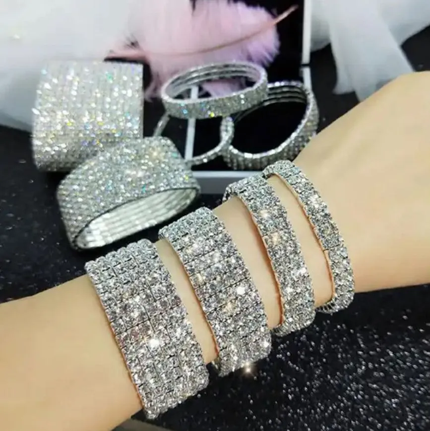 Nicky 10 Rows Rhinestone Stretch Bracelet