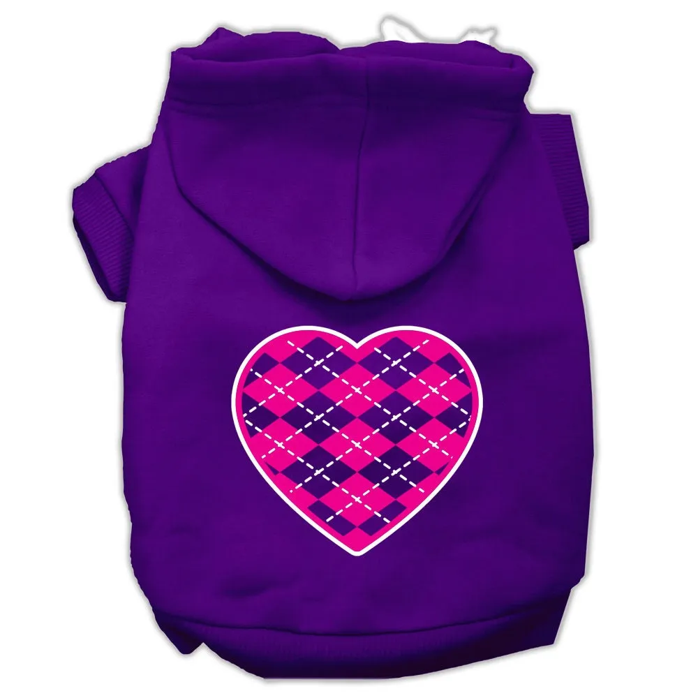 Pet Dog & Cat Hoodie Screen Printed, "Pink Argyle Heart"