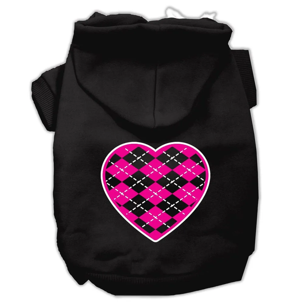 Pet Dog & Cat Hoodie Screen Printed, "Pink Argyle Heart"