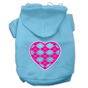 Pet Dog & Cat Hoodie Screen Printed, "Pink Argyle Heart"