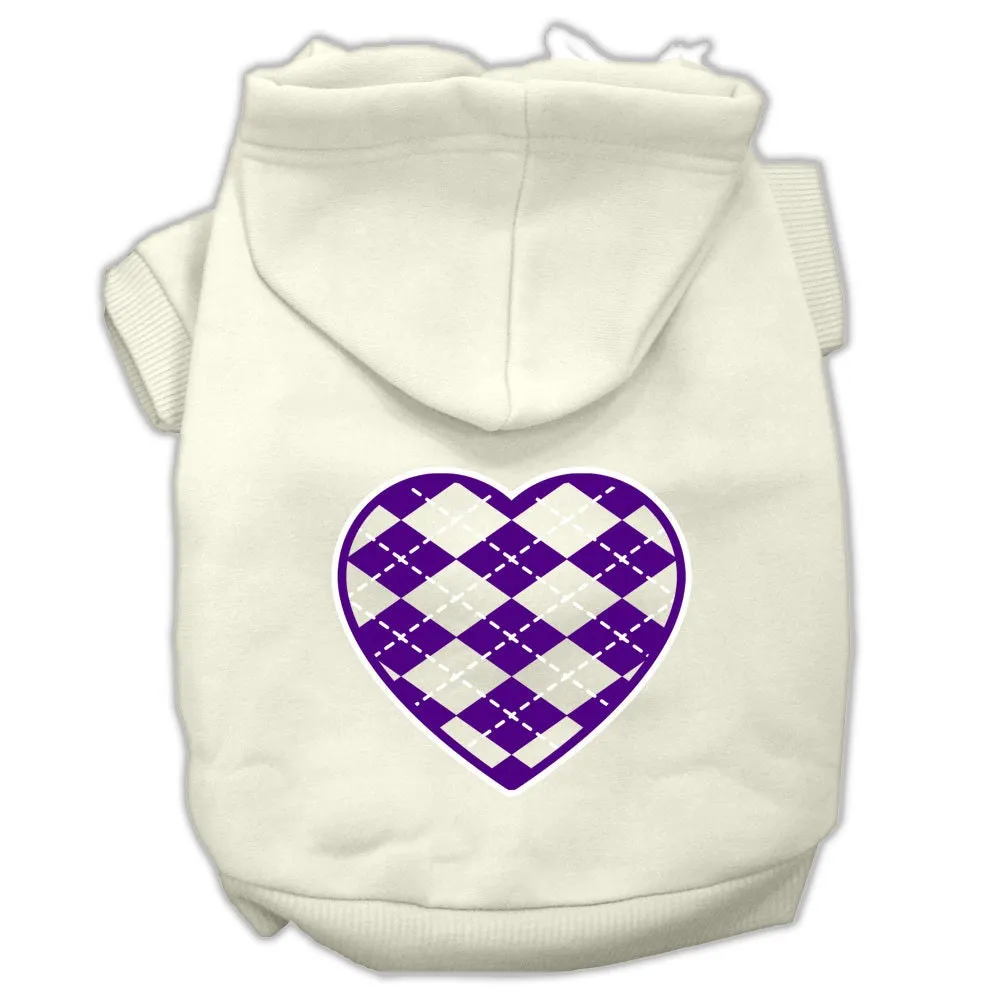 Pet Dog & Cat Hoodie Screen Printed, "Purple Argyle Heart"