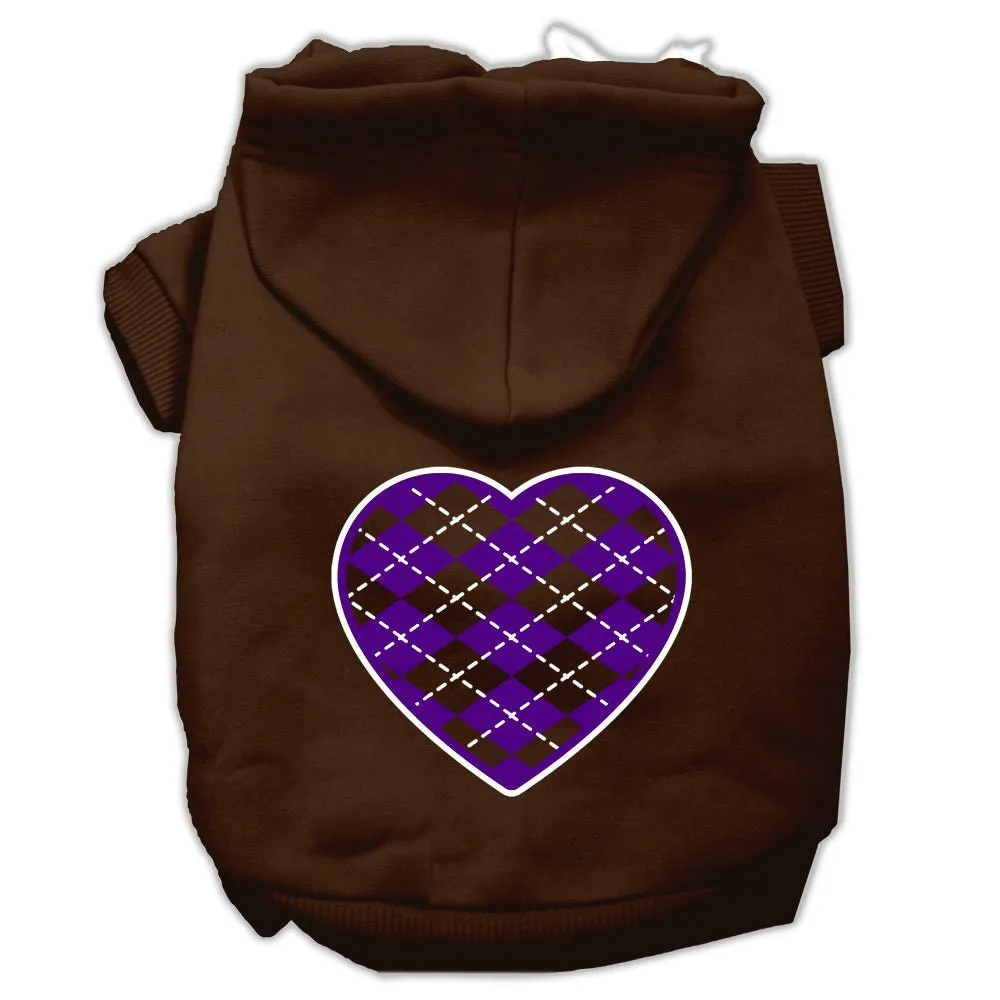 Pet Dog & Cat Hoodie Screen Printed, "Purple Argyle Heart"