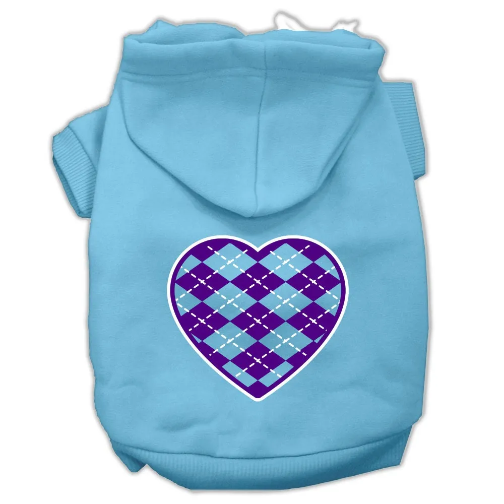 Pet Dog & Cat Hoodie Screen Printed, "Purple Argyle Heart"