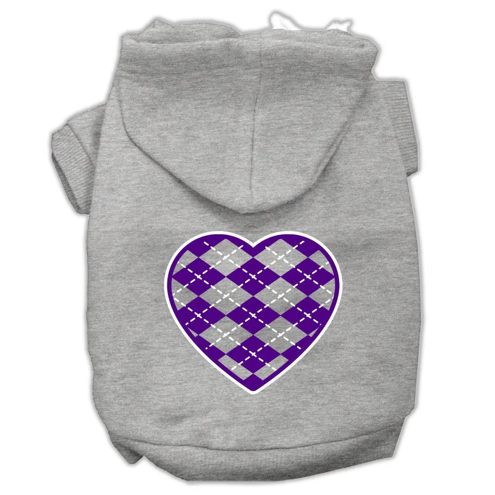 Pet Dog & Cat Hoodie Screen Printed, "Purple Argyle Heart"