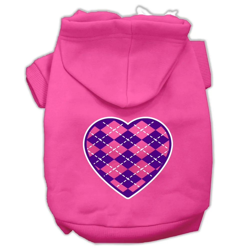 Pet Dog & Cat Hoodie Screen Printed, "Purple Argyle Heart"