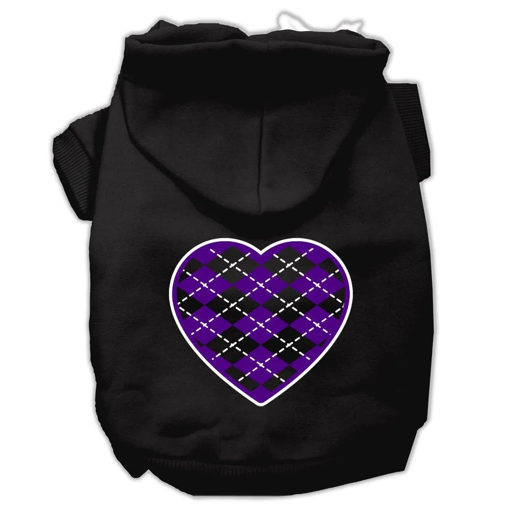 Pet Dog & Cat Hoodie Screen Printed, "Purple Argyle Heart"