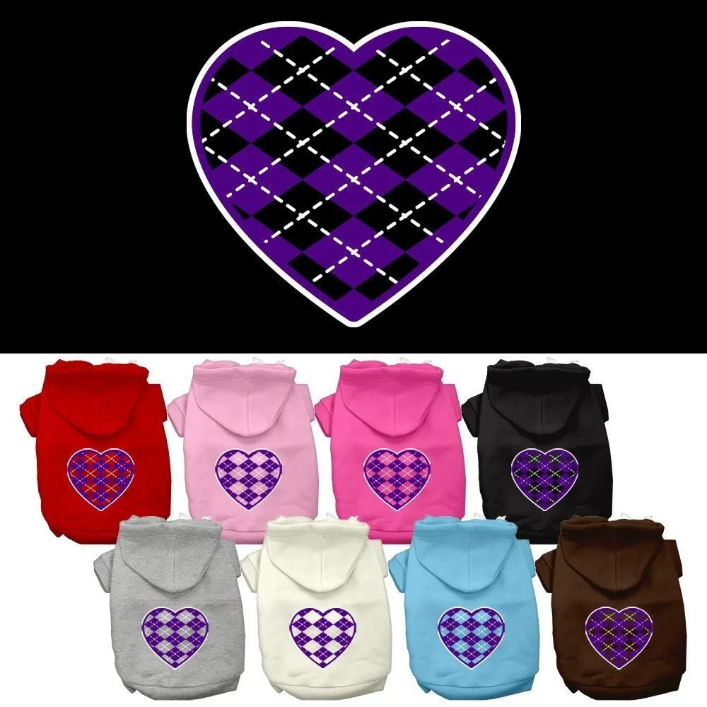 Pet Dog & Cat Hoodie Screen Printed, "Purple Argyle Heart"