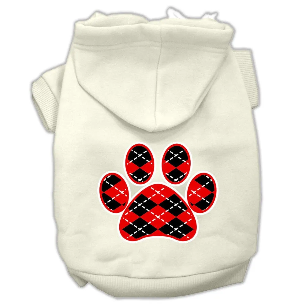 Pet Dog & Cat Hoodie Screen Printed, "Red Argyle Paw"