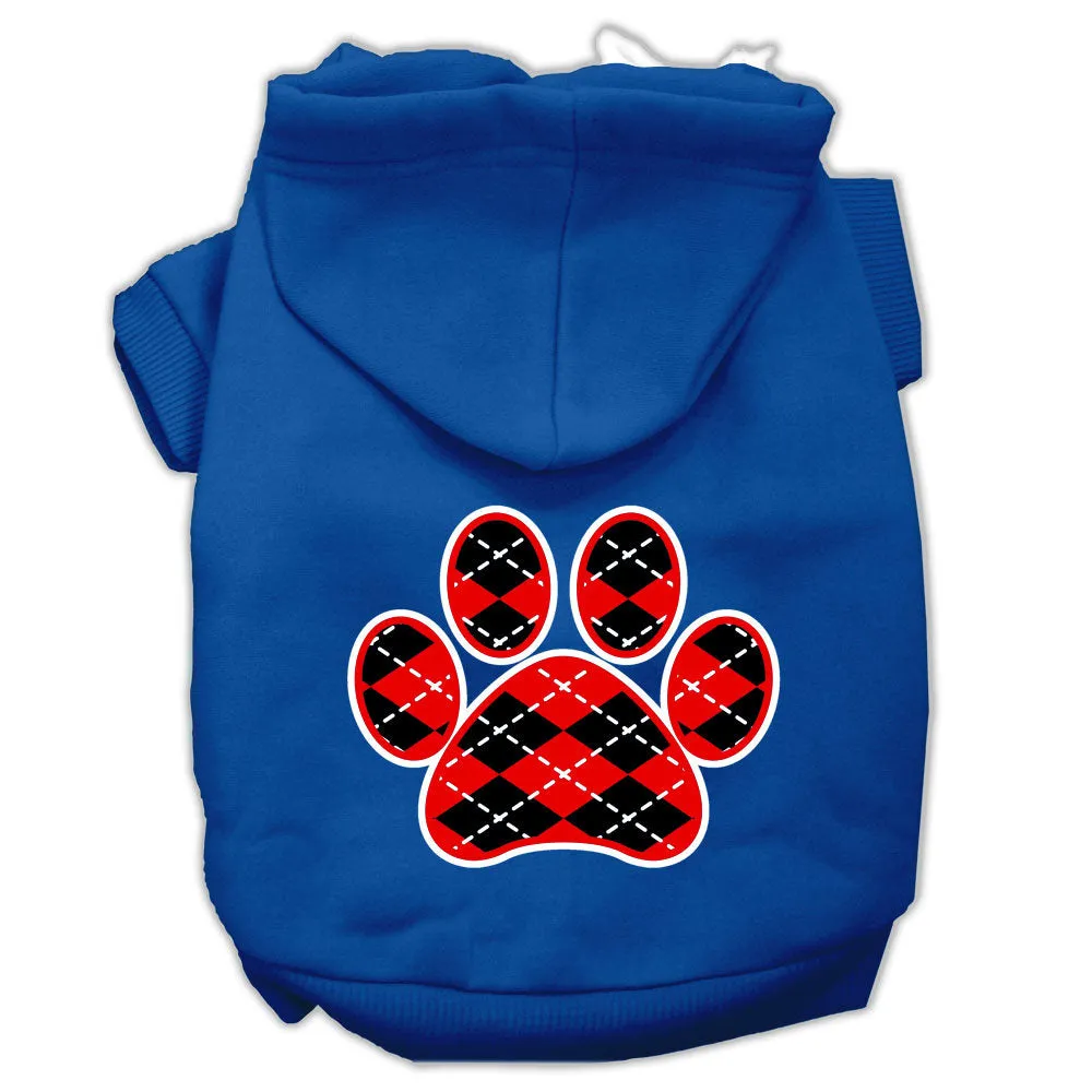 Pet Dog & Cat Hoodie Screen Printed, "Red Argyle Paw"