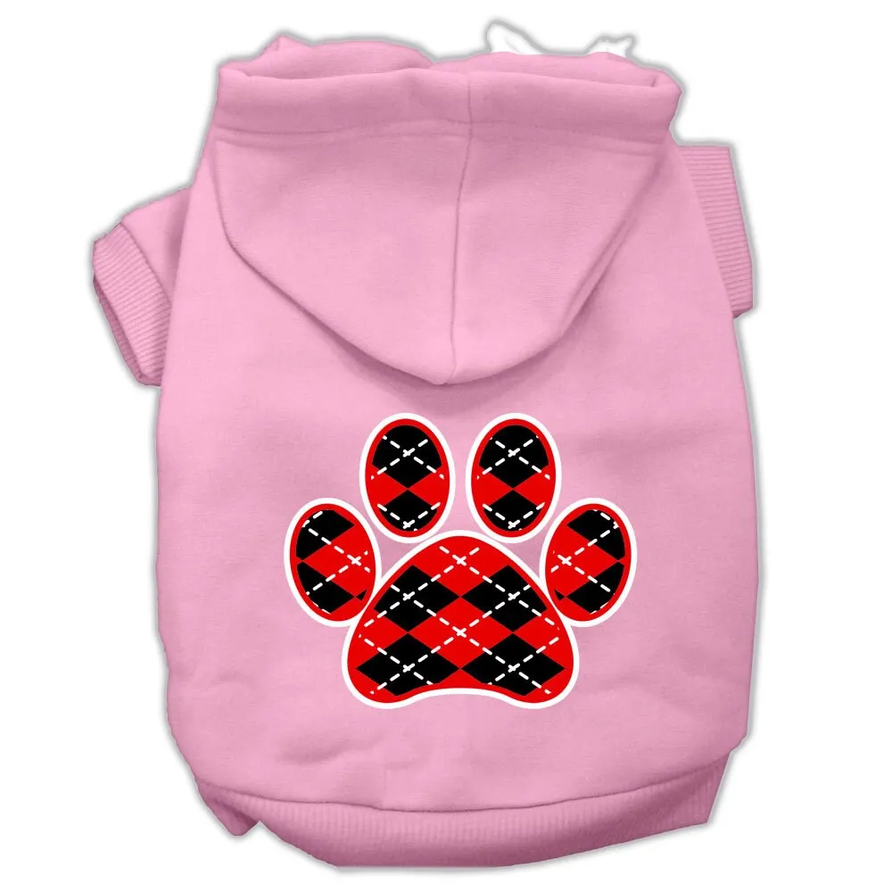 Pet Dog & Cat Hoodie Screen Printed, "Red Argyle Paw"