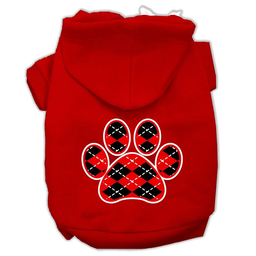 Pet Dog & Cat Hoodie Screen Printed, "Red Argyle Paw"