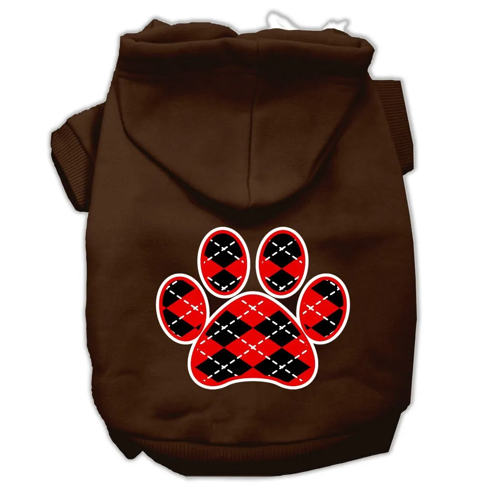 Pet Dog & Cat Hoodie Screen Printed, "Red Argyle Paw"