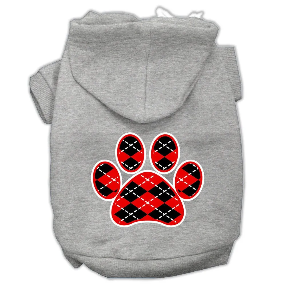 Pet Dog & Cat Hoodie Screen Printed, "Red Argyle Paw"