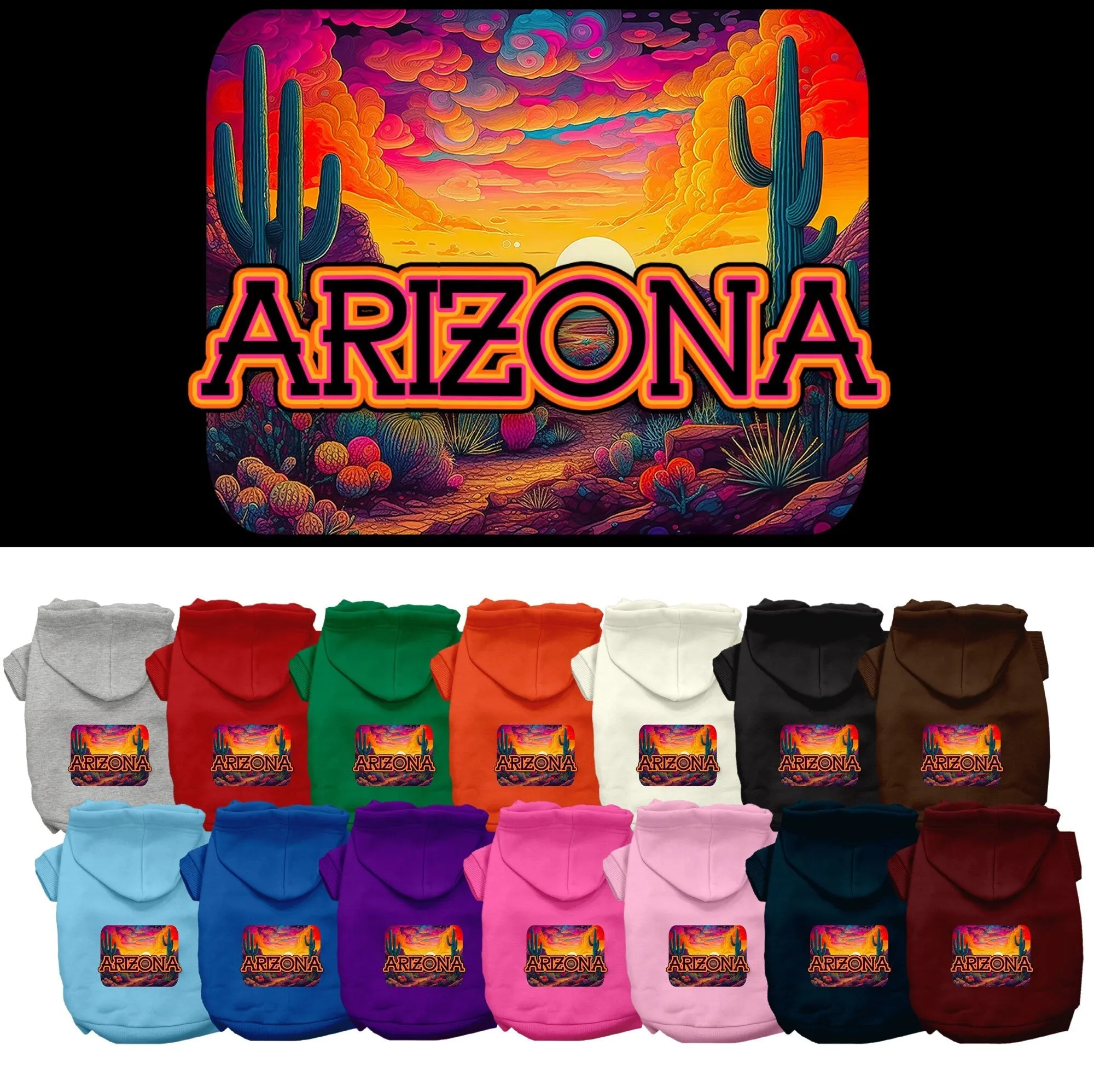 Pet Dog & Cat Screen Printed Hoodie for Medium to Large Pets (Sizes 2XL-6XL), "Arizona Neon Desert"